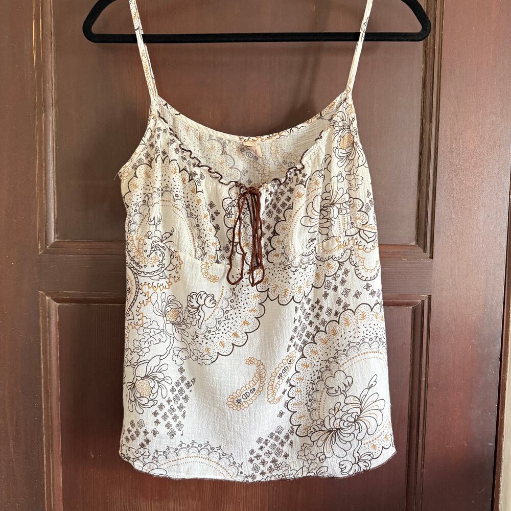 ire | Cream and Brown Floral Ruched Bust Tie Neck Camisole | Large
